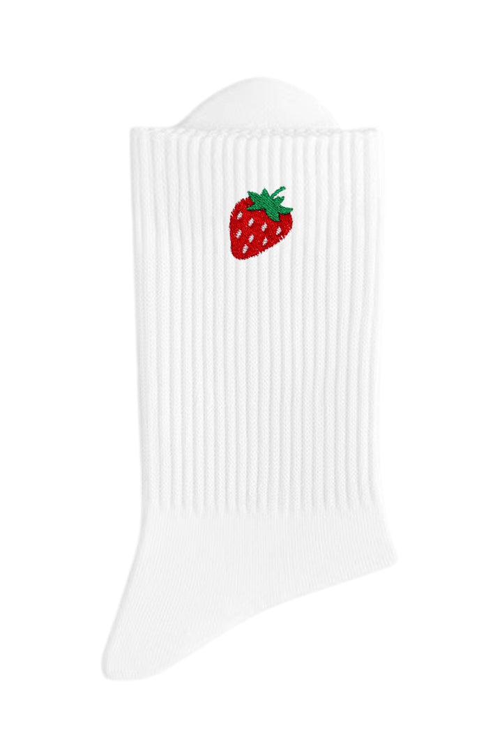 Strawberry: Embroidered Crew Socks