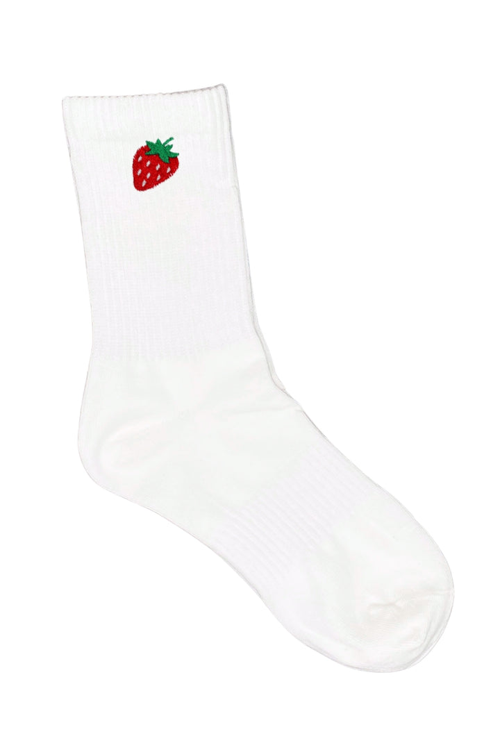 Strawberry: Embroidered Crew Socks